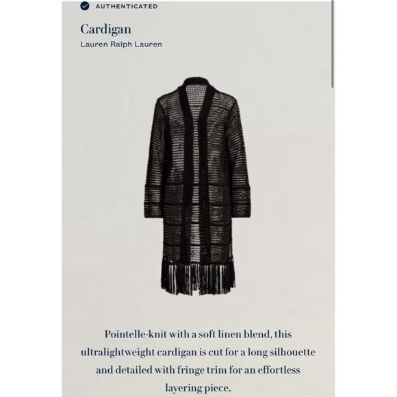 RALPH LAUREN XL Women's Pointelle Knit Linen Blend Cardigan $245 Fringe Black - Picture 2 of 15